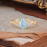 Nature-Inspired Vintage 4-Prong Pear Cut Aquamarine Ring